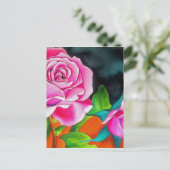 Roze Rose met oranje waterverf kunst Briefkaart (Staand voorkant)