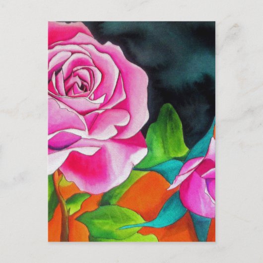 Roze Rose met oranje waterverf kunst Briefkaart (Voorkant)