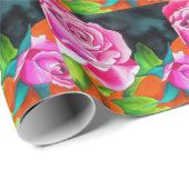 Roze Rose met oranje waterverf kunst Cadeaupapier (Rol Hoek)