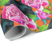 Roze Rose met oranje waterverf kunst Cadeaupapier (Rol Hoek)