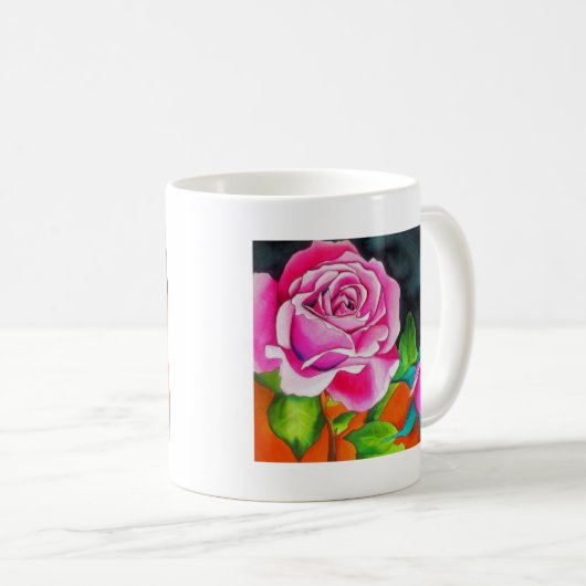 Roze Rose met oranje waterverf kunst Koffiemok (Voorkant rechts)
