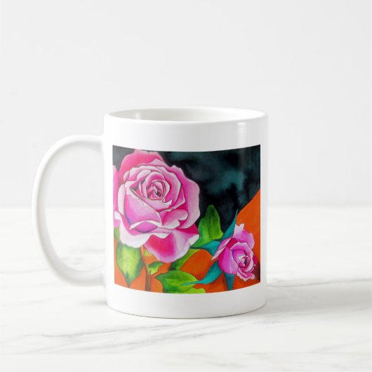 Roze Rose met oranje waterverf kunst Koffiemok (Links)