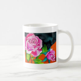 Roze Rose met oranje waterverf kunst Koffiemok