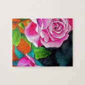 Roze Rose met oranje waterverf kunst Legpuzzel (Horizontaal)