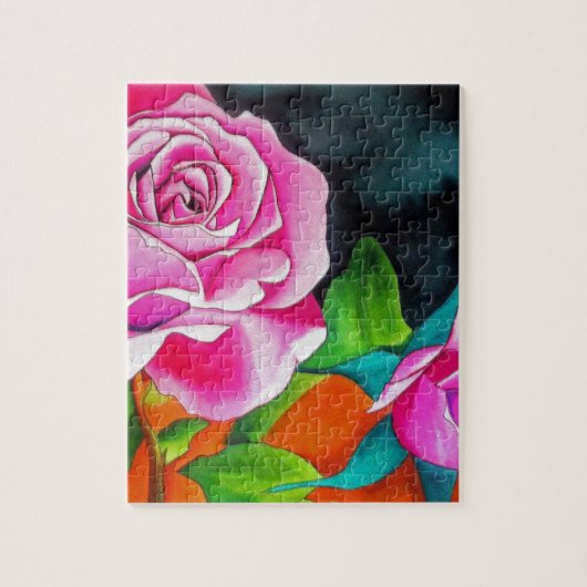 Roze Rose met oranje waterverf kunst Legpuzzel (Verticaal)