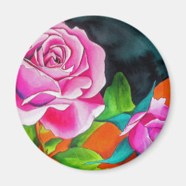 Roze Rose met oranje waterverf kunst Magneet