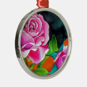 Roze Rose met oranje waterverf kunst Metalen Ornament (Rechts)