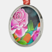 Roze Rose met oranje waterverf kunst Metalen Ornament (Links)
