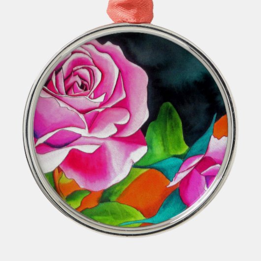 Roze Rose met oranje waterverf kunst Metalen Ornament (Voorkant)