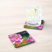 Roze Rose met oranje waterverf kunst Onderzetter (Rechterzijde)