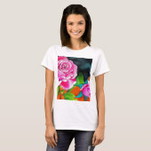 Roze Rose met oranje waterverf kunst T-shirt (Voorkant volledig)