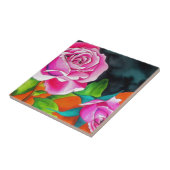 Roze Rose met oranje waterverf kunst Tegeltje (Zijkant)
