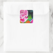 Roze Rose met oranje waterverf kunst Vierkante Sticker (Tas)