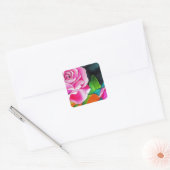 Roze Rose met oranje waterverf kunst Vierkante Sticker (Envelop)