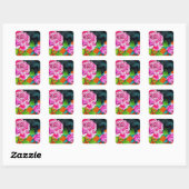 Roze Rose met oranje waterverf kunst Vierkante Sticker (Vel)
