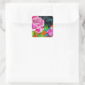 Roze Rose met oranje waterverf kunst Vierkante Sticker (Tas)