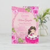 Roze Rose Mexican Charra Quinceanera Uitnodiging (Staand voorkant)