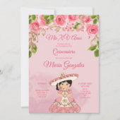 Roze Rose Mexican Mis Quince Uitnodiging (Voorkant)