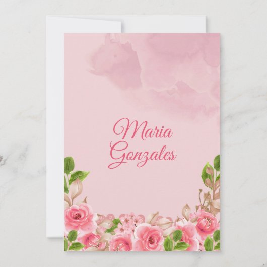 Roze Rose Mexican Mis Quince Uitnodiging (Achterkant)