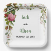 Roze Rose minimalist Floral Green Leaf Papieren Bordje (Voorkant)