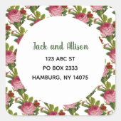 Roze Rose minimalist Floral Green Leaf Vierkante Sticker (Voorkant)