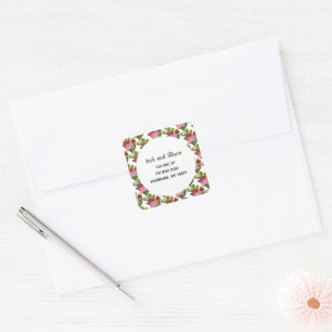 Roze Rose minimalist Floral Green Leaf Vierkante Sticker
