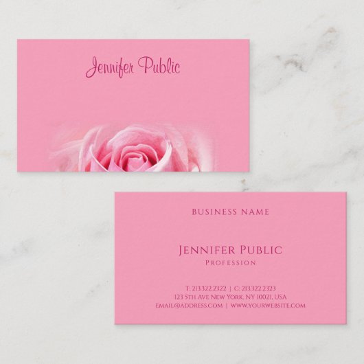 Roze Rose Modern Hand Script Tekst Elegant Eenvoud Visitekaartje (Voorkant / Achterkant)