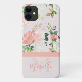  Roze Rose Monogram en Naam Case-Mate iPhone Case