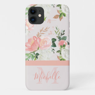  Roze Rose Monogram en Naam Case-Mate iPhone Case