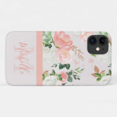  Roze Rose Monogram en Naam Case-Mate iPhone Case (Achterkant (horizontaal))