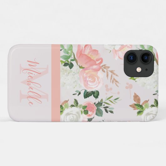  Roze Rose Monogram en Naam Case-Mate iPhone Case (Achterkant (horizontaal))