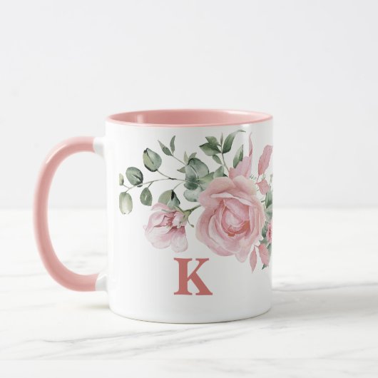 Roze Rose Monogram Naam Vrouwen Mok (Links)