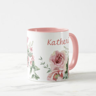Roze Rose Monogram Naam Vrouwen Mok