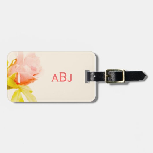 Roze Rose Monogrammed Bagagelabel (Voorkant horizontaal)