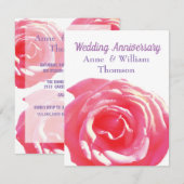 Roze Rose mooi Jubileum uitnodigingen (Voorkant / Achterkant)