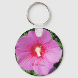 Roze Rose of Sharon Waterdrops Petals Naam Sleutelhanger