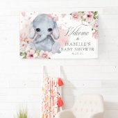 Roze Rose Olifant Baby shower Achtergrond Spandoek (Insitu)