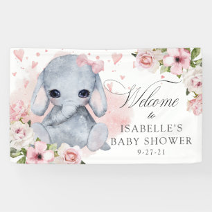 Roze Rose Olifant Baby shower Achtergrond Spandoek