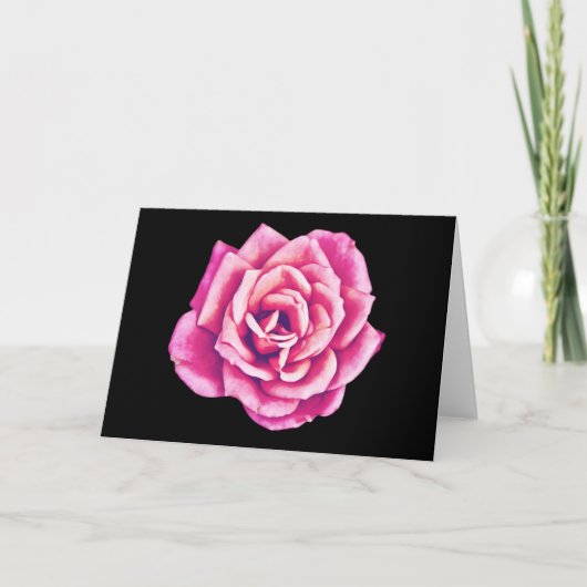 Roze Rose op Black Art Note Kaart (Voorkant)