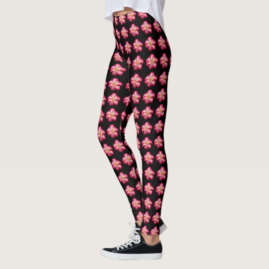 Roze Rose op Black Floral Pattern Leggings (Links)