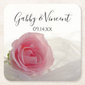 Roze Rose op het witte huwelijk Kartonnen Onderzetters (Voorkant)