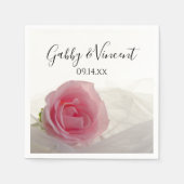 Roze Rose op het witte huwelijk Servet (Voorkant)