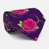 Roze Rose op Paarse achtergrond Stropdas (Opgerold)