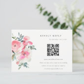 Roze Rose Orchid Floral Wedding QR Code RSVP Informatiekaartje (Staand voorkant)