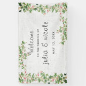 Roze Rose Oude Muur  Stijl Dagboek Trouwen Spandoek (Verticaal)