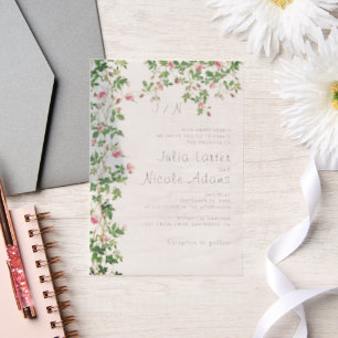 Roze Rose Oude Muur  Stijl Dagboek Trouwen Vellum Uitnodigingen