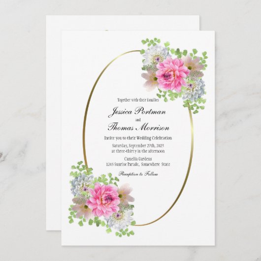 Roze Rose Oval Wedding Kaart (Voorkant / Achterkant)