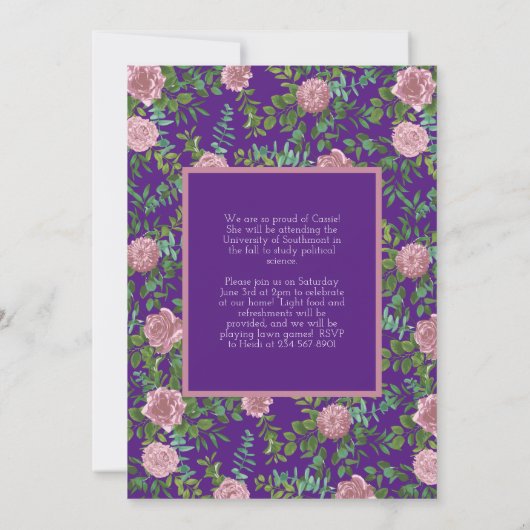 Roze Rose Paars Foto Afstuderen Aankondiging (Achterkant)