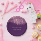 Roze Rose Paars Glitter Birthday 16th Wedding Papieren Bordje (Feest)