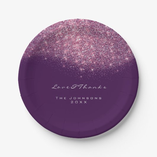 Roze Rose Paars Glitter Birthday 16th Wedding Papieren Bordje (Voorkant)